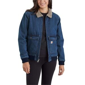 Carhartt Denim Sherpa Lined Jacket womens Large 12-14 Blue OJ5446-W
